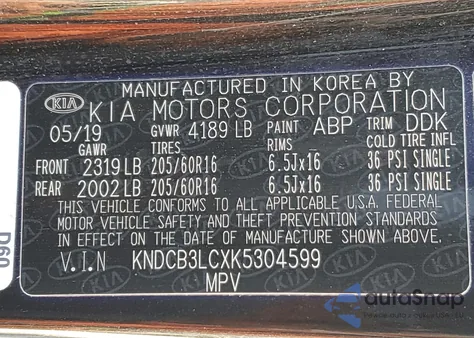 2019 Kia Niro Fe z USA, uszkodzony, nr VIN KNDCB3LCXK5304599